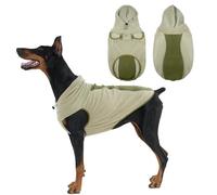 OUOBOB Fleece Dog Sweater - Stretch Warm Dog Fleece Jacket Vest Sweatshirt with Hood, Leash Hole, Sleeveless & Reflective - Soft Pullover Hoodie for Medium Large Dogs, Fall & Winter Walks - Green XXXL