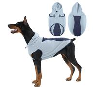 OUOBOB Fleece Dog Sweater - Stretch Warm Dog Fleece Jacket Vest Sweatshirt with Hood, Leash Hole, Sleeveless & Reflective - Soft Pullover Hoodie for Medium Large Dogs, Fall & Winter Walks - Blue XXXL
