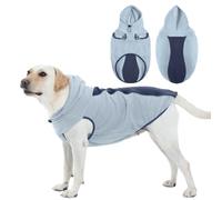OUOBOB Fleece Dog Sweater - Stretch Warm Dog Fleece Jacket Vest Sweatshirt with Hood, Leash Hole, Sleeveless & Reflective - Soft Pullover Hoodie for Medium Large Dogs, Fall & Winter Walks - Blue XXL