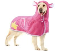 OUOBOB Hooded Dog Towels for Drying Dogs - Absorbent Girl Dog Drying Robe - Quick Dry Microfiber Grooming Bathrobe for Medium/Large Dogs Husky Border Collie - Pink L