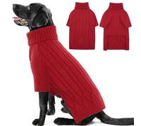 OUOBOB Large Breed Dog Jumpers, Warm Winter Fall Dog Jumpers for Dog Girls Boys, Turtleneck Dog Knitwear, Doggie Christmas Jumper, Pet Sweatshirt Clothes Outfit Knit St. Bernard (Red XXXXXL)