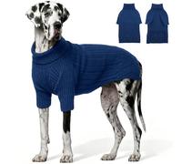 OUOBOB Large Breed Dog Jumpers, Warm Winter Fall Turtleneck Knitwear for Girls Boys, Christmas Sweater, Pet Sweatshirt Clothes Outfit for Great Dane, Doberman (Blue XXXXL)