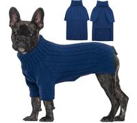 OUOBOB Large Dog Sweatshirt, Turtleneck Thick Warm Doggie Christmas Jumper, Pet Sweatshirt Clothes Outfit Fall Knit for Pitbulls (Blue L)