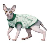 OUOBOB Sleeveless Cat Vest Made of Dralon Fleece - Dino Print for Sphynx & All Breeds - Breathable Cat Clothing for Winter & Year-Round - Soft & Skin-Friendly, Green M