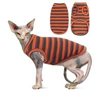 OUOBOB Sphynx Cat Clothes, Breathable Hairless Cat Shirts, Stripe Kitten T-Shirts Sleeveless, Pullover Cat Sweaters, Pet Summer Apparel for Sphynx, Cornish Rex, Devon Rex, Peterbald, Small Dogs