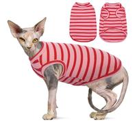 OUOBOB Sphynx Cat Clothes, Breathable Hairless Cat Shirts, Stripe Kitten T-Shirts Sleeveless, Pullover Cat Sweaters, Pet Summer Apparel for Sphynx, Cornish Rex, Devon Rex, Peterbald, Small Dogs