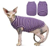 OUOBOB Sphynx Cat Clothes, Breathable Hairless Cat Shirts, Stripe Kitten T-Shirts Sleeveless, Pullover Cat Sweaters, Pet Summer Apparel for Sphynx, Cornish Rex, Devon Rex, Peterbald, Small Dogs
