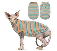OUOBOB Sphynx Cat Clothes, Breathable Hairless Cat Shirts, Stripe Kitten T-Shirts Sleeveless, Pullover Cat Sweaters, Pet Summer Apparel for Sphynx, Cornish Rex, Devon Rex, Peterbald, Small Dogs