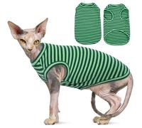 OUOBOB Sphynx Cat Clothes, Breathable Hairless Cat Shirts, Stripe Kitten T-Shirts Sleeveless, Pullover Cat Sweaters, Pet Summer Apparel for Sphynx, Cornish Rex, Devon Rex, Peterbald, Small Dogs