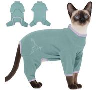 OUOBOB Sphynx Cat Recovery Suit - Soft Anti-Licking & Hair Control Bodysuit for After Surgery | Breathable Kitten Onesie Pyjamas to Protect Wounds, Green, S