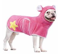 OUOBOB Super Absorbent Dog Drying Robe Coat with Hood - Quick-Dry Bath Robe for Staffordshire Bull Terrier & Cocker Spaniel - Soft Pet Towel with Magic Sticker & Belly Strap, Pink, M