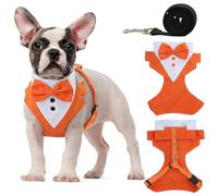 OUOBOB Tuxedo Dog Harness, Dog Vest with No Pull Dog Leash, Formal Puppy Harness with Bow Tie for Wedding, Breathable Mesh Dog Tuxedo Vest Harness for Small Medium Dogs, Birthday Walking (Orange, XL)