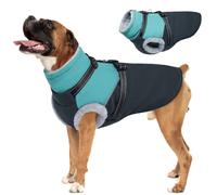 OUOBOB Warm Dog Coat With Harness - Waterproof Windproof Zipper, Fleece Lined Puffer Jacket for Large Dogs, Winter Snow Coat