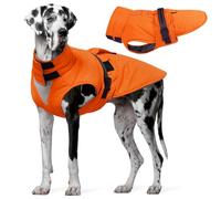 OUOBOB Warm Waterproof Dog Coat - With Reflective Strips, Leash Hole & Magic Tape High Collar - Ideal For Winter Walks, Orange, 4XL