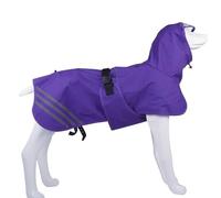 OUOBOB Waterproof Dog Coat for Large Dogs, All-in-One Dog Rain Suit with Reflective Strips & Leash Hole, Transparent Visor Hood, Ideal for Outdoor Adventures, Night Walks, Purple, M