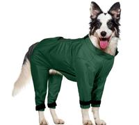 OUOBOB Waterproof Dog Rain Coat with Legs, Adjustable Pet Chest Protector for Wet Grass Mud, Belly Coverage for Cocker Spaniel, Corgi, Breathable Open Back Design for Post-Rain Walks, Green, XL