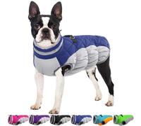 OUOBOB Winter Coat for Medium Dogs, Fleece Vest with Built-in Harness, Cold Weather Waterproof Snowsuit, Windproof Puffer Jacket, Blue M