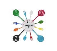 OUOULAJY Cutlery Kitchen Iron Wall Clock 3D Modern Style Spoon Cookware Hanging Ornament Bell Dining Hall Home Decor Colorful
