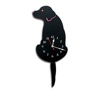 OUOULAJY Lovely Creative Acrylic Cartoon Tail Wagging Labrador Dog Acrylic Wall Clock Black