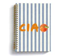 OuOvOwO Italian Ciao Orange Spiral Notebook 5.5x8.3 Inch | Blue and White Striped Journal, Italian Mediterranean Citrus Fruit Notebook for Note Taking