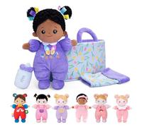 OUOZZZ Baby Soft Doll with Carrying Case and Doll Accessories Purple, 25cm African Soft Rag Doll Cuddly Doll for Children from 3 Months - Baby Gift for Birth Girls Boys