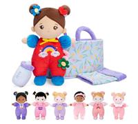 OUOZZZ Baby Soft Doll with Carrying Case and Doll Accessories Purple, 25cm Soft Doll Brown Skin, Cuddly Doll for Children from 3 Months - Baby Gift for Birth Girls Boys
