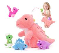 OUOZZZ Dinosaur Plush Mummy and Babies, Family Set with 4 Inside | Mommy dinosaur with 4 colorful baby dinos tucked inside; ultra-soft plush material; perfect parent-child gift set for kids