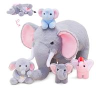OUOZZZ Elephant Teddy - 14" Mother with 4 Baby Plushies Inside - Soft Elephant Toy for Kids, Cute Stuffed Animal Gift