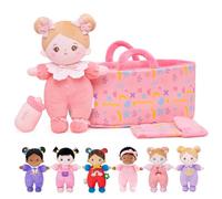 OUOZZZ Pink Soft Baby Doll with Carrying Case and Doll Accessories, 25cm Rattle Rag Dolls for Girls - Birthday for Girls