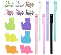 Oupados Sticky Notes Set - 180 Sheets, 6 Pads with Self Stick Notes, Cat Stationery, Gel Pen, Paper Clips for Kids, School, Office