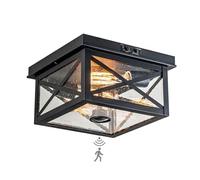 OUPAVOCS Outdoor Ceiling Light with Motion Sensor, Black Flush Mount Farm House Porch Light Ceiling Mount, Adjustable Dusk to Dawn 2-Light Close to Ceiling Light Fixture for Patio, Porch, Garage