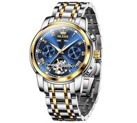 OUPINKE Automatic Men's Watch Luxury Tourbillon Moon Phase Calendar Self Winding Two Tone Stainless Steel Business Dress Mechanical Watches for Men Luminous Waterproof （Gold/Blue/Green/Silver）