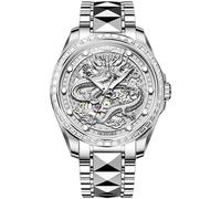 OUPINKE Dragon Skeleton Mens Wrist Watches Luxury Dress Automatic Self Winding Mechanical Sapphire Crystal Diamond Waterproof Luminous Tungsten Steel Band Watches, 3276:Silver, Modern