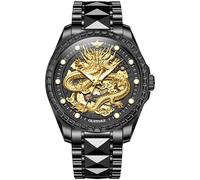 OUPINKE Dragon Skeleton Mens Wrist Watches Luxury Dress Automatic Self Winding Mechanical Sapphire Crystal Diamond Waterproof Luminous Tungsten Steel Band Watches, 3276：BLACK, luxury