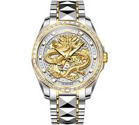 OUPINKE Dragon Skeleton Mens Wrist Watches Luxury Dress Automatic Self Winding Mechanical Sapphire Crystal Diamond Waterproof Luminous Tungsten Steel Band Watches