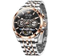 OUPINKE Men Watch Automatic 5 Hands Multi Calendar Year/Month/Week/Date Mechanical 5ATM Waterproof Luxury Tungsten Steel Sapphire Crystal Wrist Watch for Men (3251:Rose Gold Black)