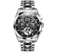 OUPINKE Men Watch Automatic 5 Hands Multi Calendar Year/Month/W ate Mechanical 5ATM Waterproof Luxury Tungsten Steel Sapphire Crystal Wrist Watch for Men, 3233:Silver Black