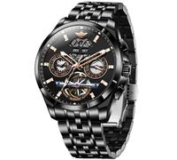 OUPINKE Men Watch Automatic 5 Hands Multi Calendar Year/Month/Week/Date Mechanical 5ATM Waterproof Luxury Tungsten Steel Sapphire Crystal Wrist Watch for Men, 3251:Black