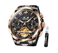 OUPINKE Men Watches Automatic Skeleton Mechanical Luxury Cratch-Resistant Sapphire Mirror Tungsten Steel Strap Luminous Waterproof Calendar Wrist Watch, Black Rose Gold