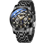 OUPINKE Men's Automatic Luxury Skeleton Watch with Diamonds Mechanical Self-Winding Stainless Steel Waterproof Moon Phase & Luminous, Two Tone&Black