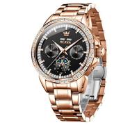 OUPINKE Men's Luxury Watch Gold Diamond Automatic Mechanical with Date Moon Phase Stainless Steel Luminous Waterproof Business Wristwatch, 6695: Black&Rose Gold, 6695