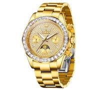 OUPINKE Men's Luxury Watch Gold Diamond Automatic Mechanical with Date Moon Phase Stainless Steel Luminous Waterproof Business Wristwatch, 7038: Gold, 7038