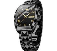 OUPINKE Men's Luxury Watches Automatic Mechanical Unique Tonneau Sapphire Crystal Tungsten Steel Date Waterproof Luminous Dress Wrist Watches, Black Tungsten, Mechanical