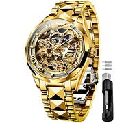 OUPINKE Men's Skeleton Mechanical Watches Luxury Dress Automatic Self Winding Sapphire Crystal Waterproof Tungsten Steel Band Wrist Watches, 3168: Gold, Mechanical