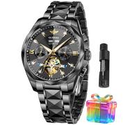OUPINKE Men's Watches Automatic Skeleton Self-Winding Original Mechanical Gold Luxury Sapphire Crystal Dress Gifts Wrist Watches, G3316: Black band & Black dial, Luxury Business Casual Classic Party