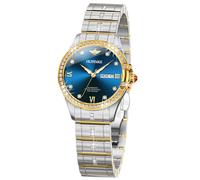 OUPINKE Women Automatic Watches Luxury Diamond Flywheel Two-Tone Stainless Tungsten Steel Band Moon Phase 24 Hours, L3195: Two tone band & Blue dial, Luxury Present Gift Business Casual Classic Party