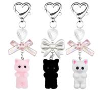 oupool Cat Keychain 3PCS Calico Critter Keychain Cute Keychain Black Cat Decor Furry Fuzzy Cat Keychain Suitable for Women Men Teen Boys Girls Handbag Wallet Charms, White, Medium