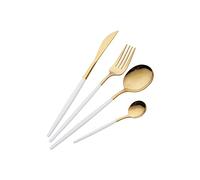 OUQIWEN 16 Piece White and Golden Cutlery Set,White Handle Knife Fork Spoon Set,White Gold Stainless Steel Cutlery ,4 Person Dinner Set (White Gold)