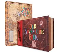 Our Adventure Book 11.9 x 7.6 Inch 80 Pages Scrapbook Photo Album, 3D Retro Embossed Letter Leather Hard Cover Movie Up Travel Journal Memory Book For Couples,For Best Friend,For Valentine's Day