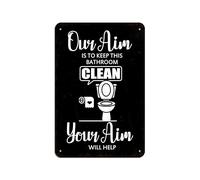 Our Aim is to Keep This Bathroom Clean Your Aim Will Help Funny Retro Tin Sign Wall Decor for Bathroom Toilet Home Farmhouse 12 X 8 Inches Rustic Black Art Poster Metal Hanging Plaque